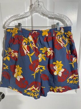 Columbia Men's Navy Swim Shorts with Red & Yellow Floral Print
